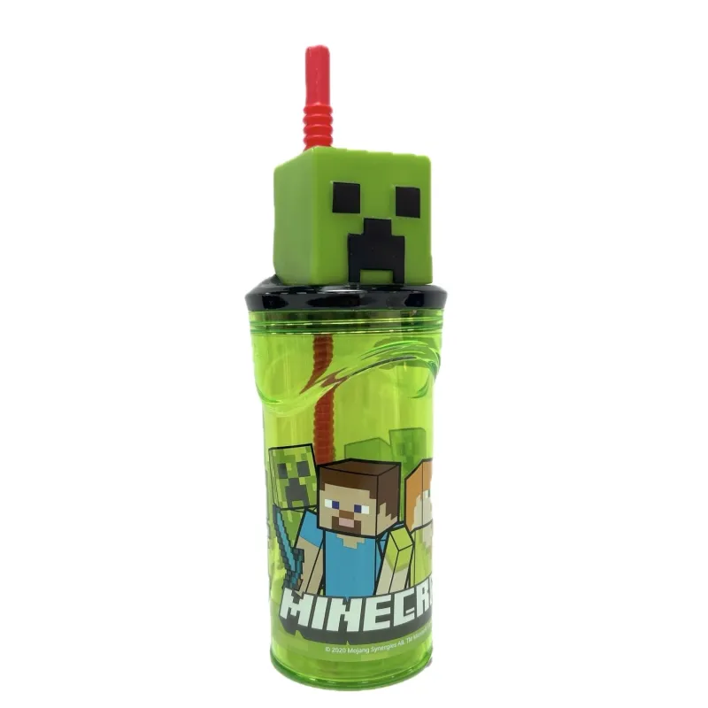 Vaso con Pajita Infantil 360ml Tapón 3D Minecraft