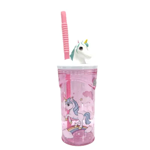 Vaso Infantil con Pajita 360ml Tapón 3D Unicornio