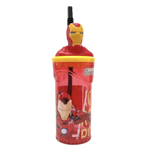 Vaso Infantil con Pajita 360ml Tapón 3D IronMan Marvel