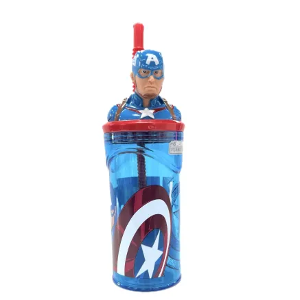 Vaso Infantil con Pajita 360ml Tapón 3D Capitán América Marvel