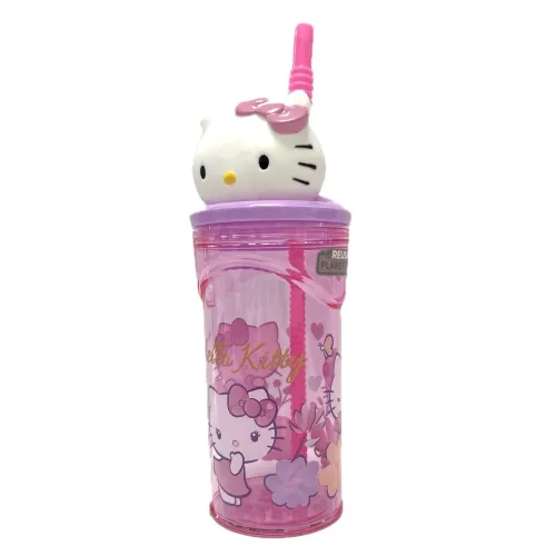 Vaso Infantil con Pajita 360ml Tapón 3D Hello Kitty