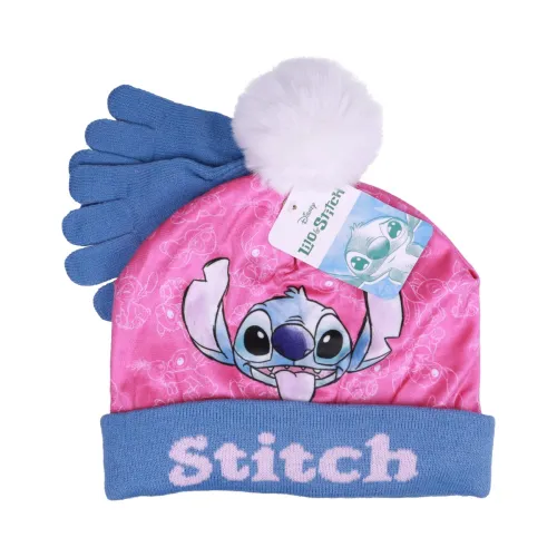 Conjunto Infantil Gorro y Guantes Azul Stitch Disney