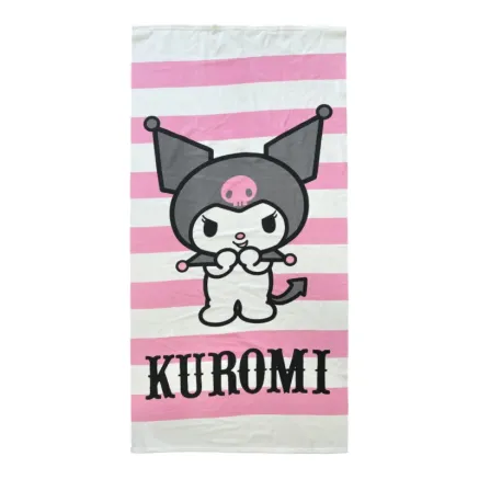 Toalla de Playa Rosa y Blanca con Rayas Kuromi