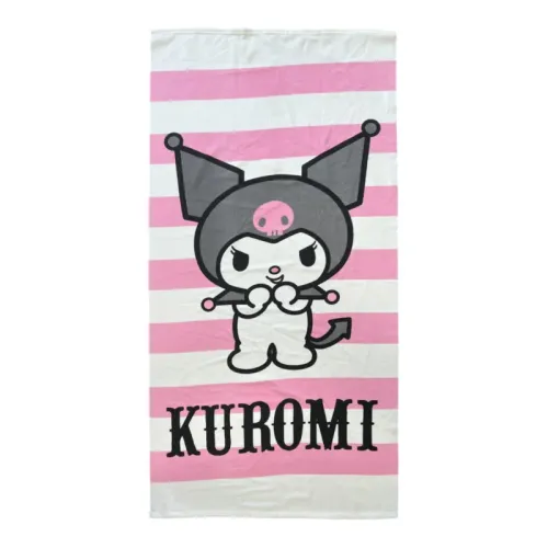 Toalla de Playa Rosa y Blanca con Rayas Kuromi