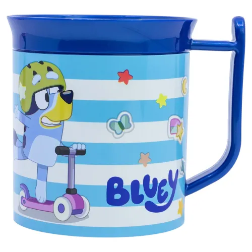 Taza Infantil Azul con Rayas y Personaje Bluey