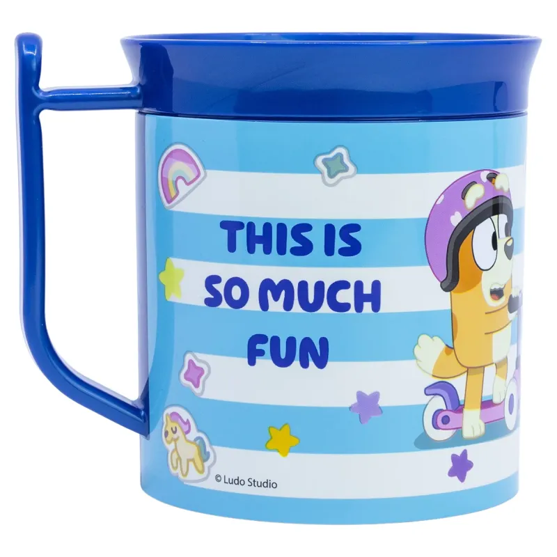 Taza Infantil Azul con Rayas y Personaje Bluey