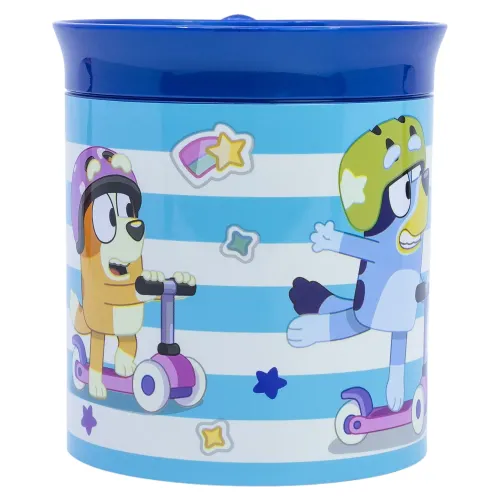 Taza Infantil Azul con Rayas y Personaje Bluey